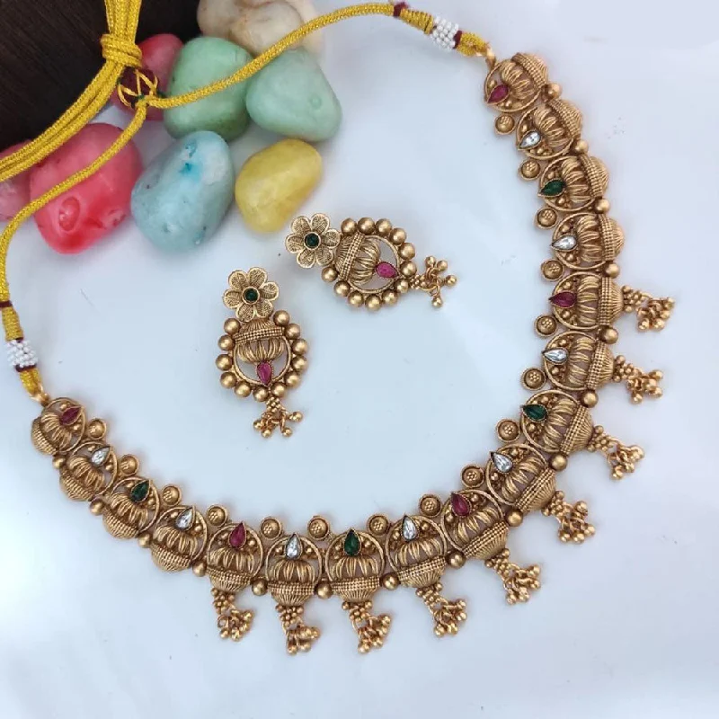 women’s short necklaces-Heera Jewellers Gold Plated Pota Stone And Pearls Necklace Set