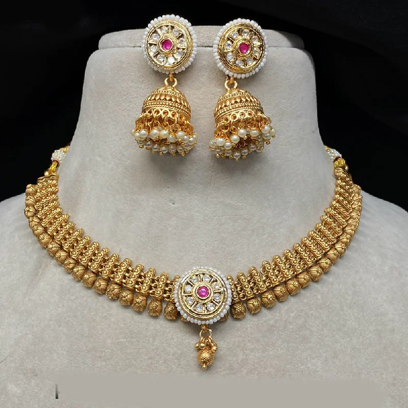 women’s love necklaces-Amoliya Jewels Gold Plated Necklace Set