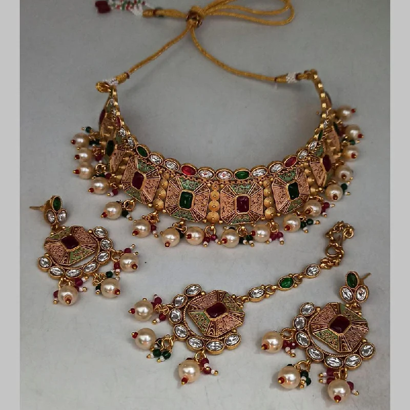 women’s unique necklaces-Manisha Jewellery Gold Plated Pota Stone Meenakari Necklace Set