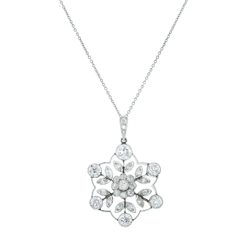 women’s multi-strand necklaces-Art Deco Platinum Diamond Snowflake Pendant Necklace