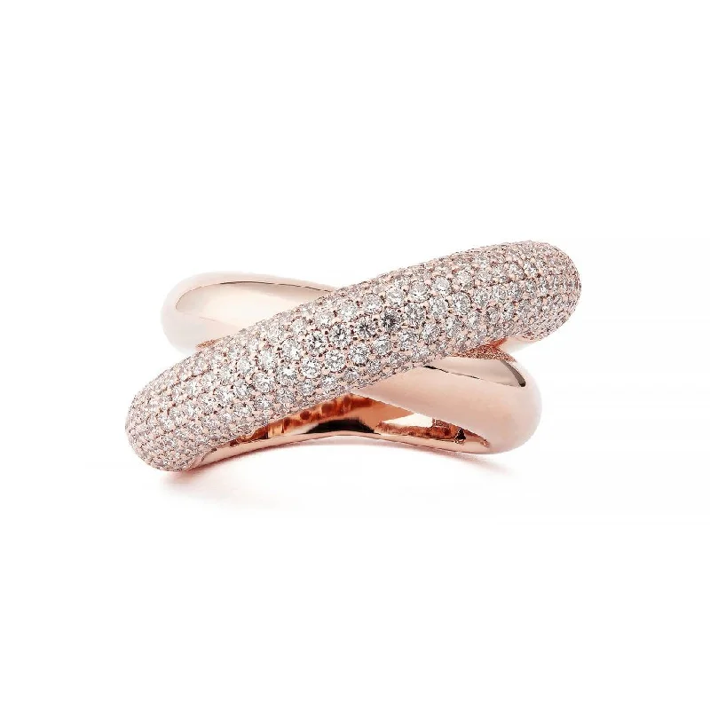 women’s cute rings-Infinity Loop Big Half Pavé 18K Rosegold Ring w. Diamonds