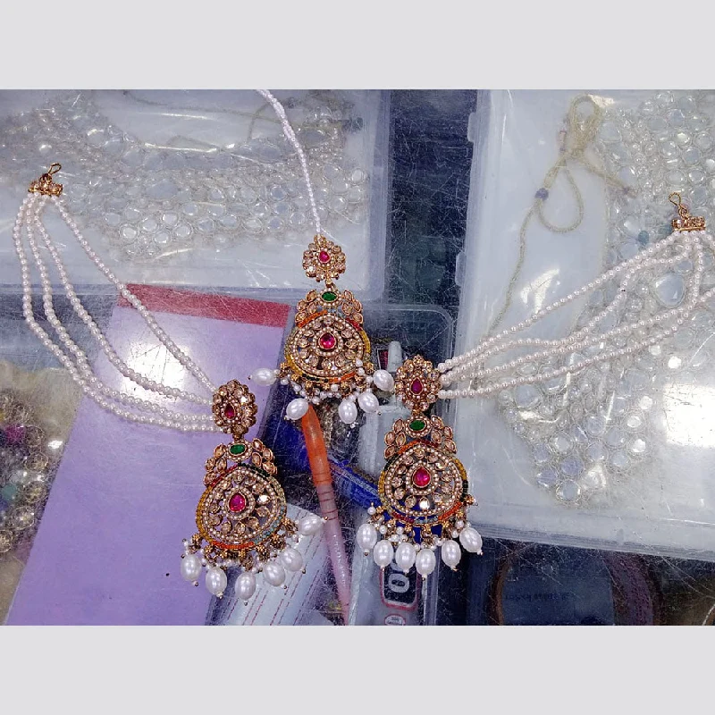 women’s flower earrings-Om Creation Gold Plated Crystal Stone And Pearls Kan Chain Jhumki