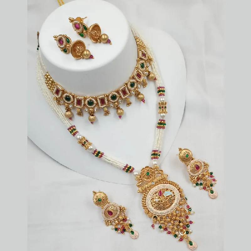 women’s gold necklaces-Padmawati Bangles Gold Plated Kundan Stone And Pearls Double Necklace Set