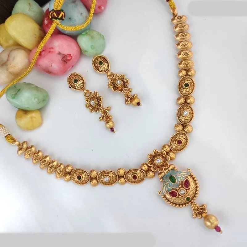 women’s elegant necklaces-Heera Jewellers Gold Plated Pota Stone And  Meenakari Necklace Set