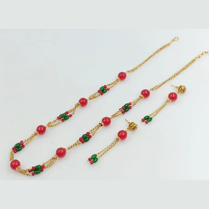 women’s ruby necklaces-Manisha Jewellery Gold Plated Beads Necklace Set