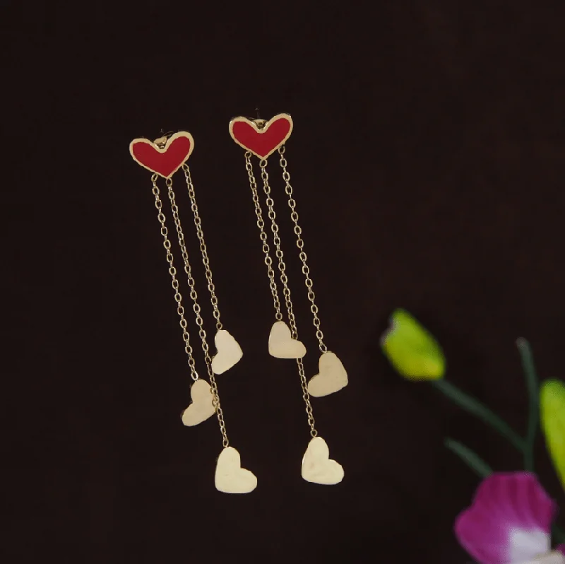 women’s circular earrings-Tarohi Jewels Stainless Steel Gold Plated Red Coloured Hanging Heart Chain Earring- STNER 3913