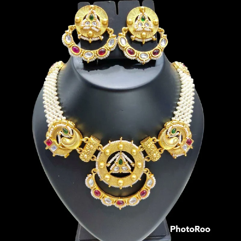 women’s vintage necklaces-Manisha Jewellery Gold Plated Kundan Stone Necklace Set