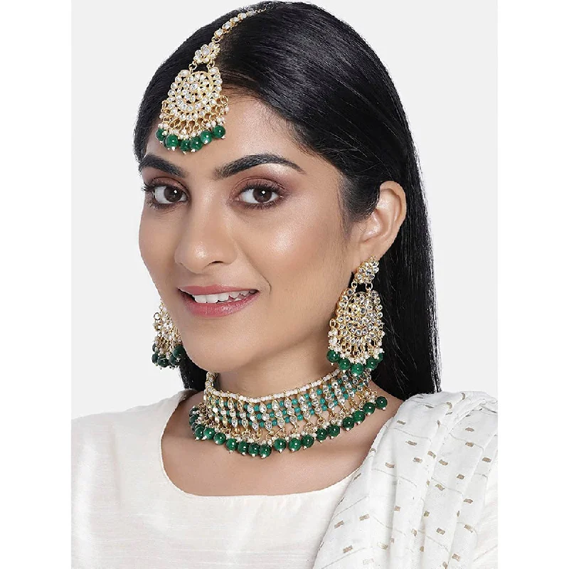 women’s cross necklaces-Etnico18K Gold Plated Traditional Kundan & Pearl Studded Choker Necklace Jewellery Set For Women (K7201G)