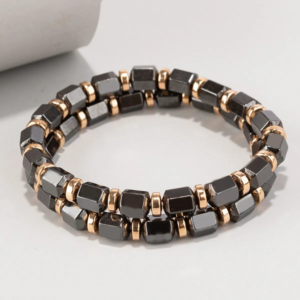 women’s charm bracelets-Retro Geometric Haematite Beaded Bracelets