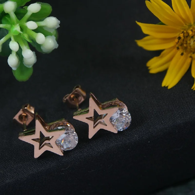 women’s gold-plated earrings-Tarohi JewelsStainless Steel Rosegold Plated Star Shaped Stud Earring-STNER 2844