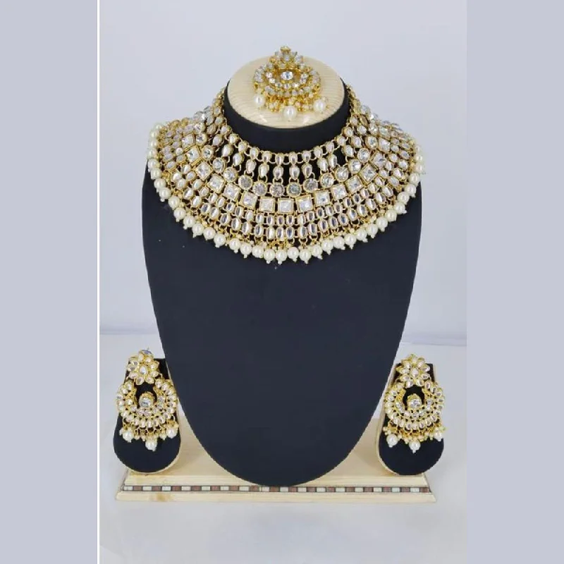 women’s birthstone necklaces-Lucentarts Jewellery Gold Plated Kundan Stone Necklace Set