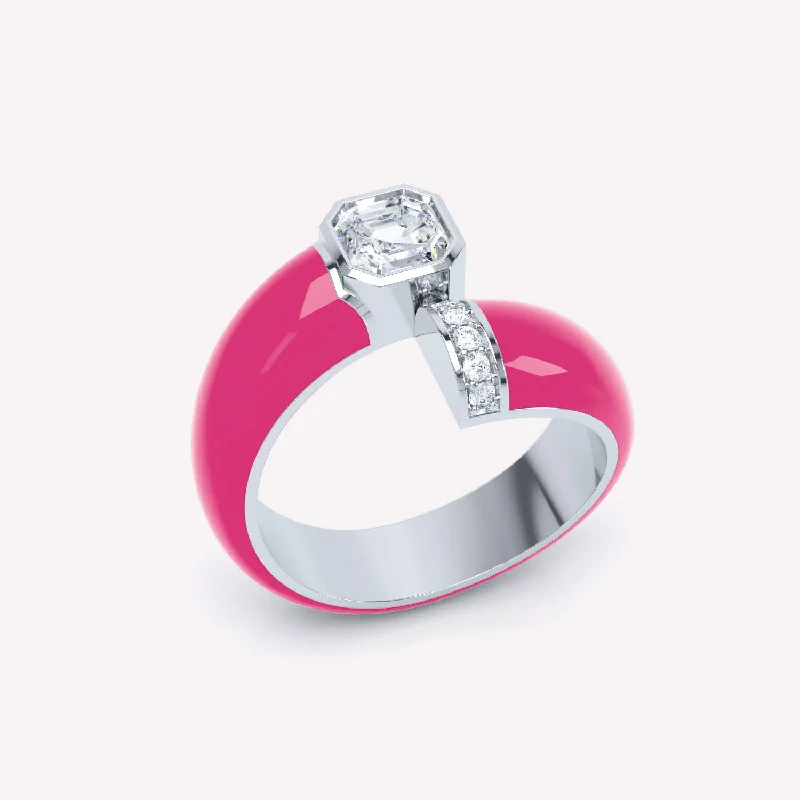 women’s gold gemstone rings-Toi et Moi Pink Asscher 18K Whitegold Ring w. Lab-Grown Diamonds