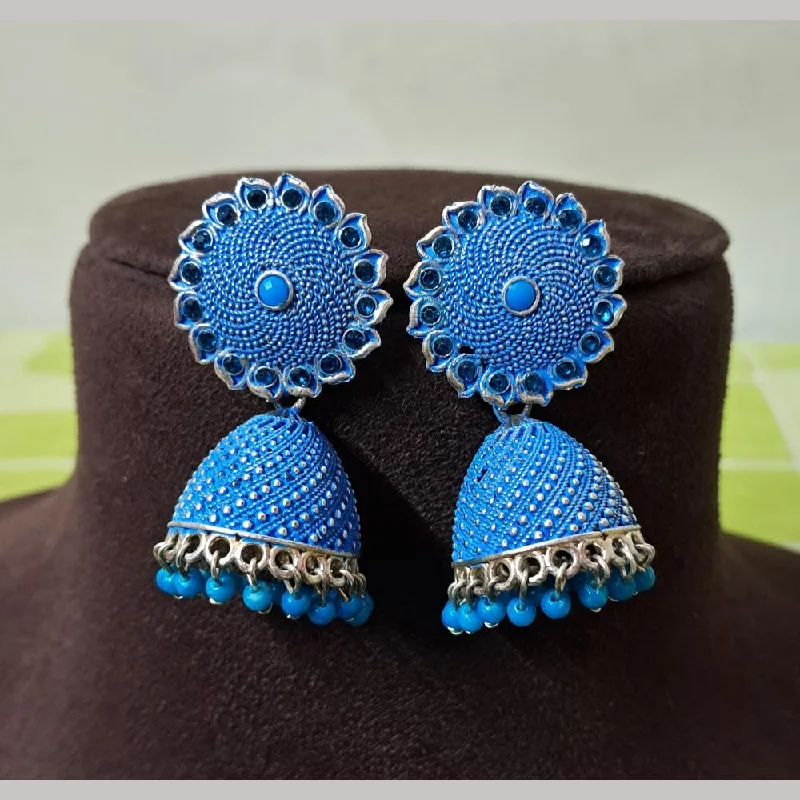 women’s hoop earrings with charms-H K Fashion Oxidised Plated Pota Stone And Pearls Jhumki