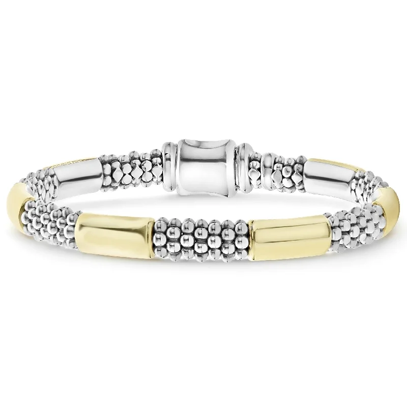 women’s fine bracelets-Lagos Sterling Silver and 18K Yellow Gold High Bar 6mm Bracelet