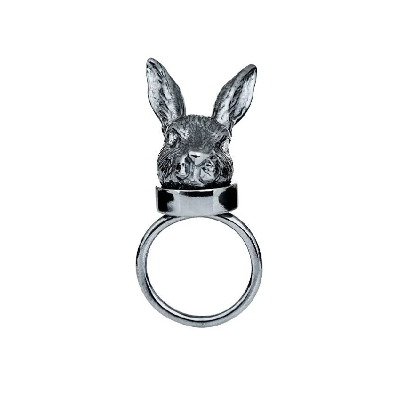 women’s stacked rings-The small Moon Rabbit Silver Ring w. Diamonds