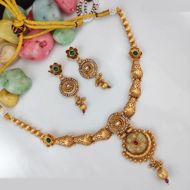 women’s custom-made necklaces-Heera Jewellers Gold Plated Pota Stone And  Meenakari Necklace Set