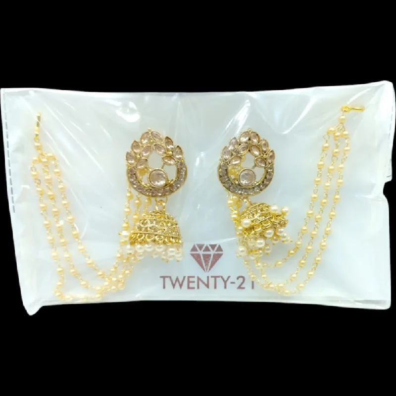 women’s designer earrings-Abhinandan Gold Plated Crystal Stone Jhumki With Kan Chain