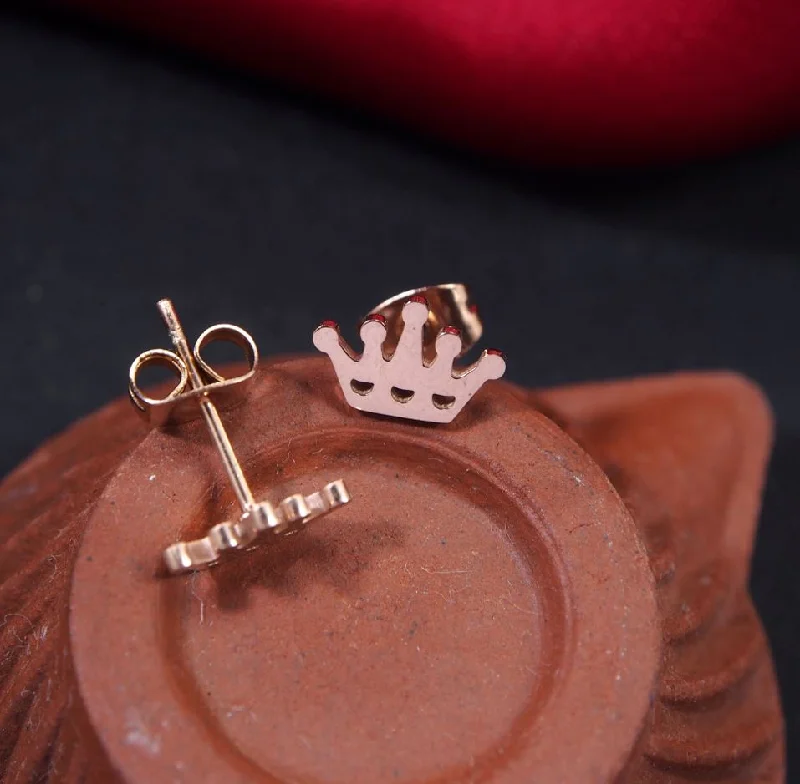 women’s simple drop earrings-Tarohi JewelsStainless Steel Rosegold Plated Crown Shaped Stud Earring-STNER 2711