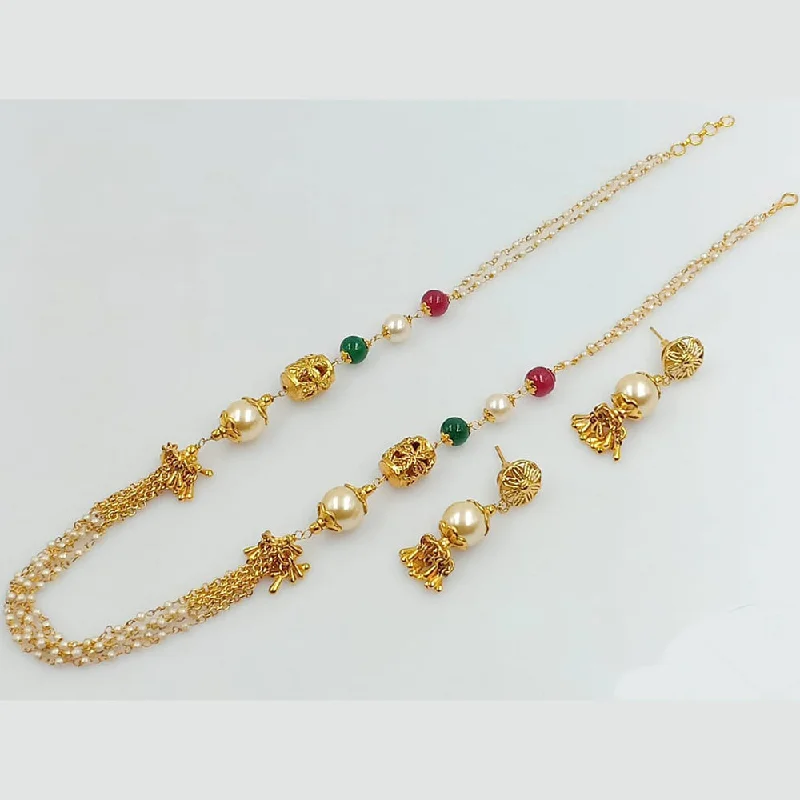 women’s crystal necklaces-Manisha Jewellery Gold Plated Pearl And Beads Necklace Set