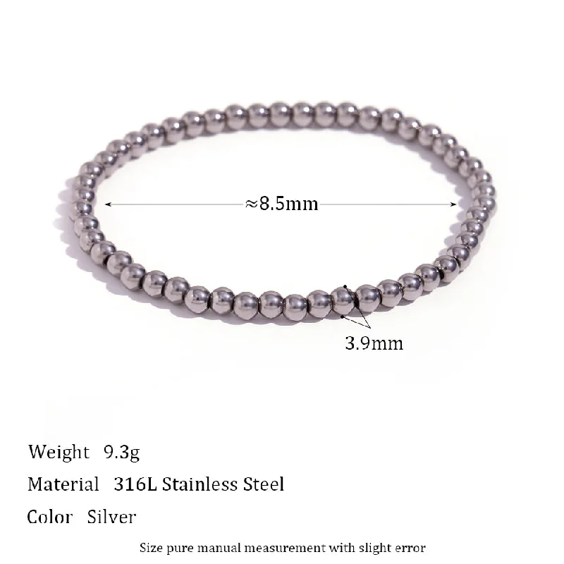 Elastic Bead Bracelet-Silver-4mm