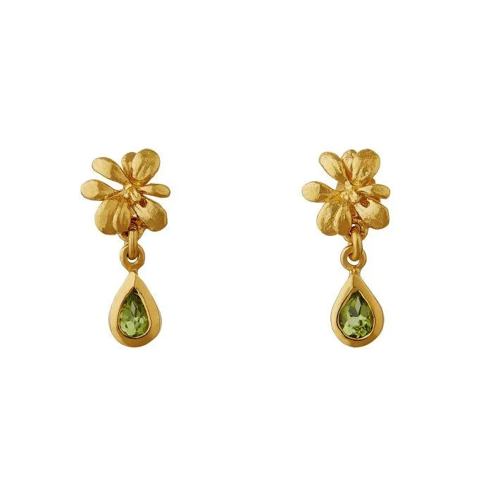 women’s square earrings-Alex Monroe Small Rosette Studs with Peridot Drop