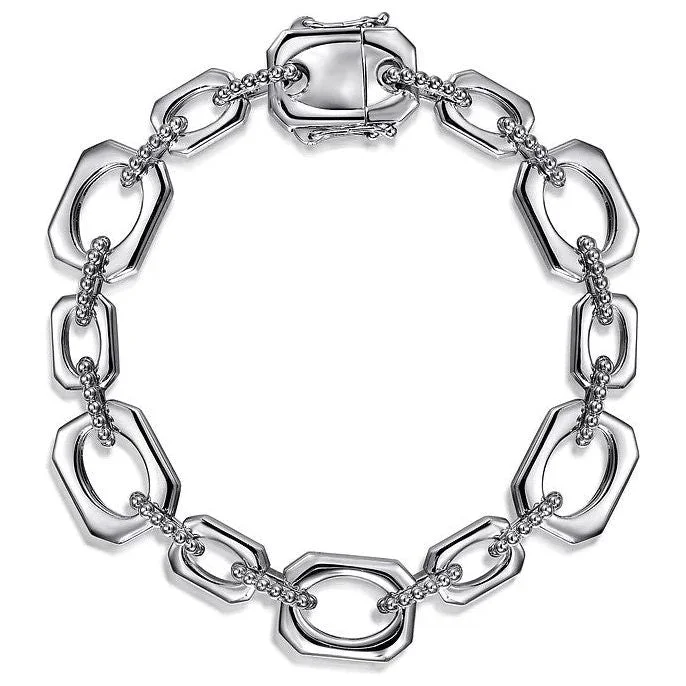 women’s diamond bracelets-Gabriel Sterling Silver Bujukan And Elongated Octagon Link Chain Bracelet