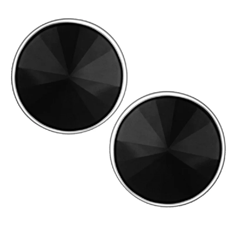 women’s gemstone dangling earrings-Darshana Jewels Rhodium Plated Black Swarovski Crystal Round Piercing Stud Earring Pair For Men