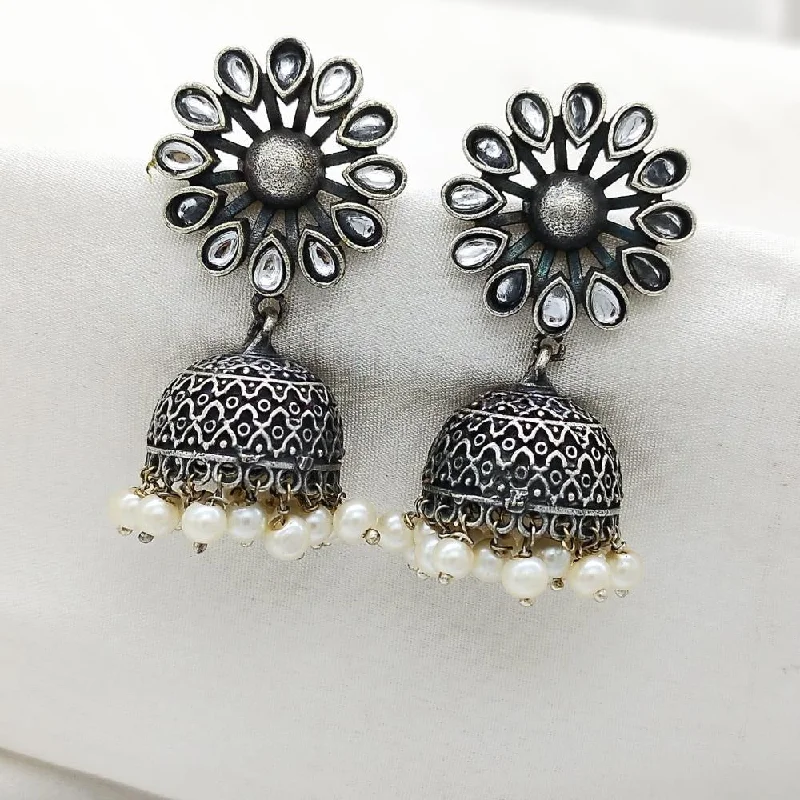 women’s minimalist earrings-Akruti Collection Oxidised Plated Jhumki Earring