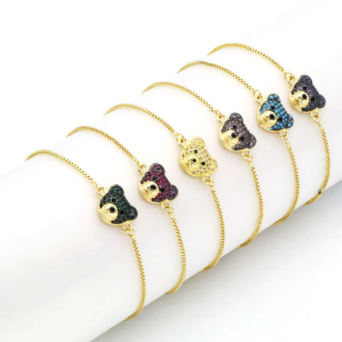 women’s statement bangles-Hot Sale Ins Style Korean Niche Colorful Zircon Bear Bracelet European And American Cold Style Trendy Light Luxury Adjustable Bracelet