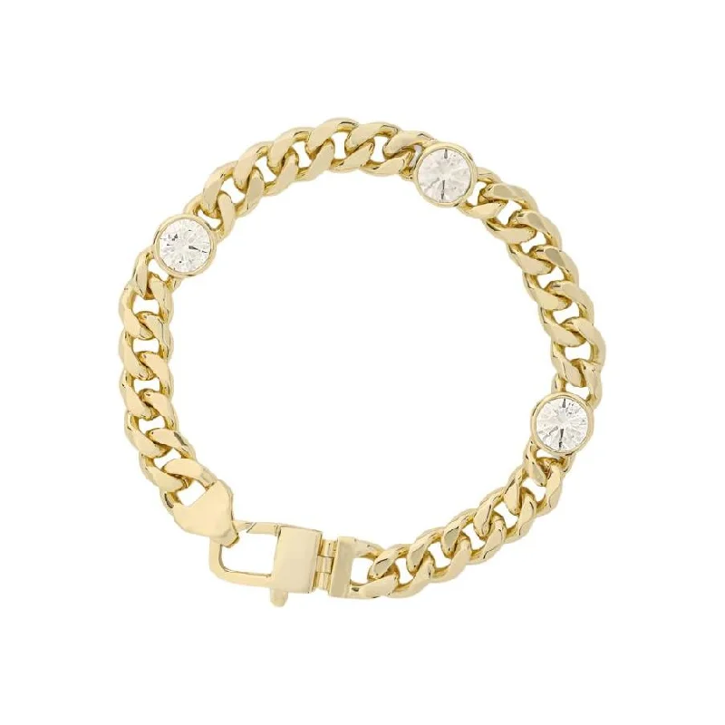 women’s gemstone bangles-Julian Triple Diamond Gold Cuban Chain Bracelet