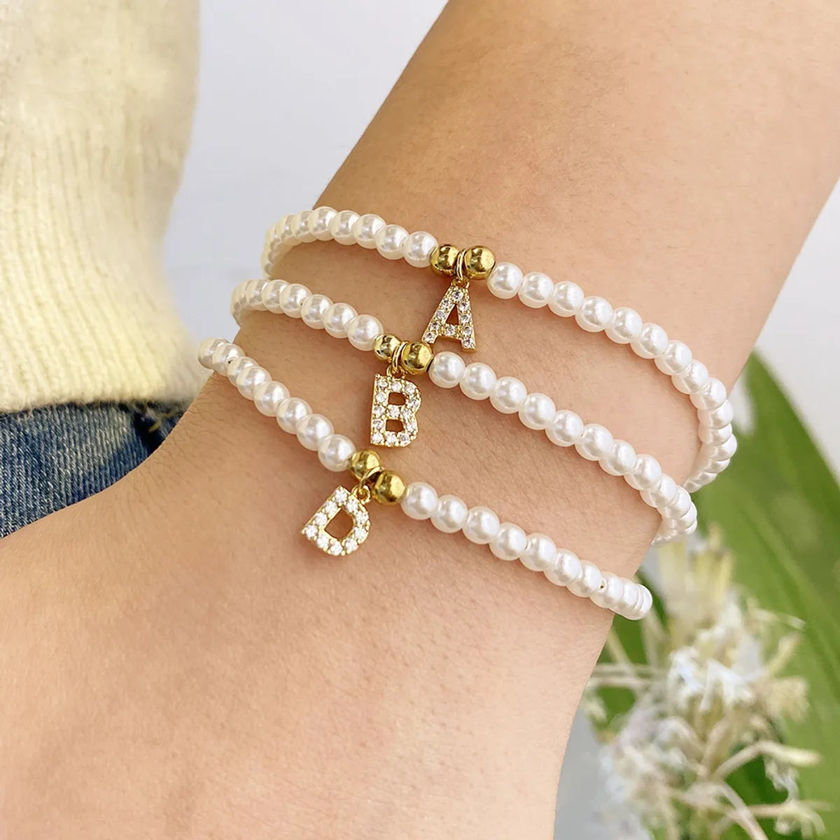 women’s colorful bangle bracelets-Simple Style Classic Style Letter Zircon 304 Stainless Steel Imitation Pearl Wholesale Bracelets