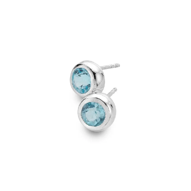 women’s textured earrings-Sterling Silver and Blue Topaz Round Studs