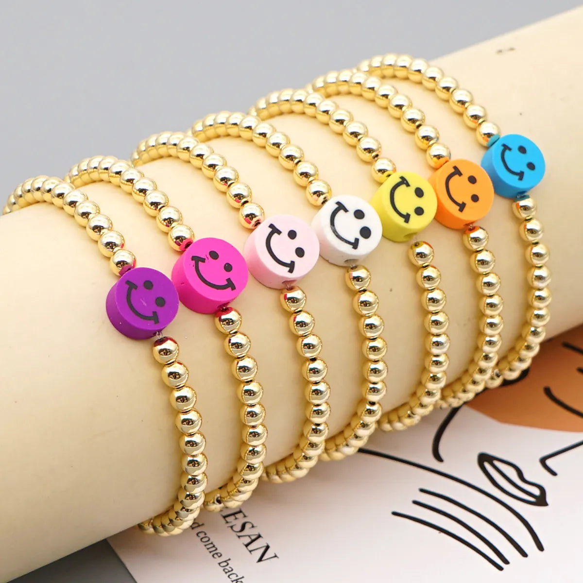 women’s rose gold bangles-Wholesale Jewelry Punk Style Golden Round Beads Smile Bracelet Nihaojewelry