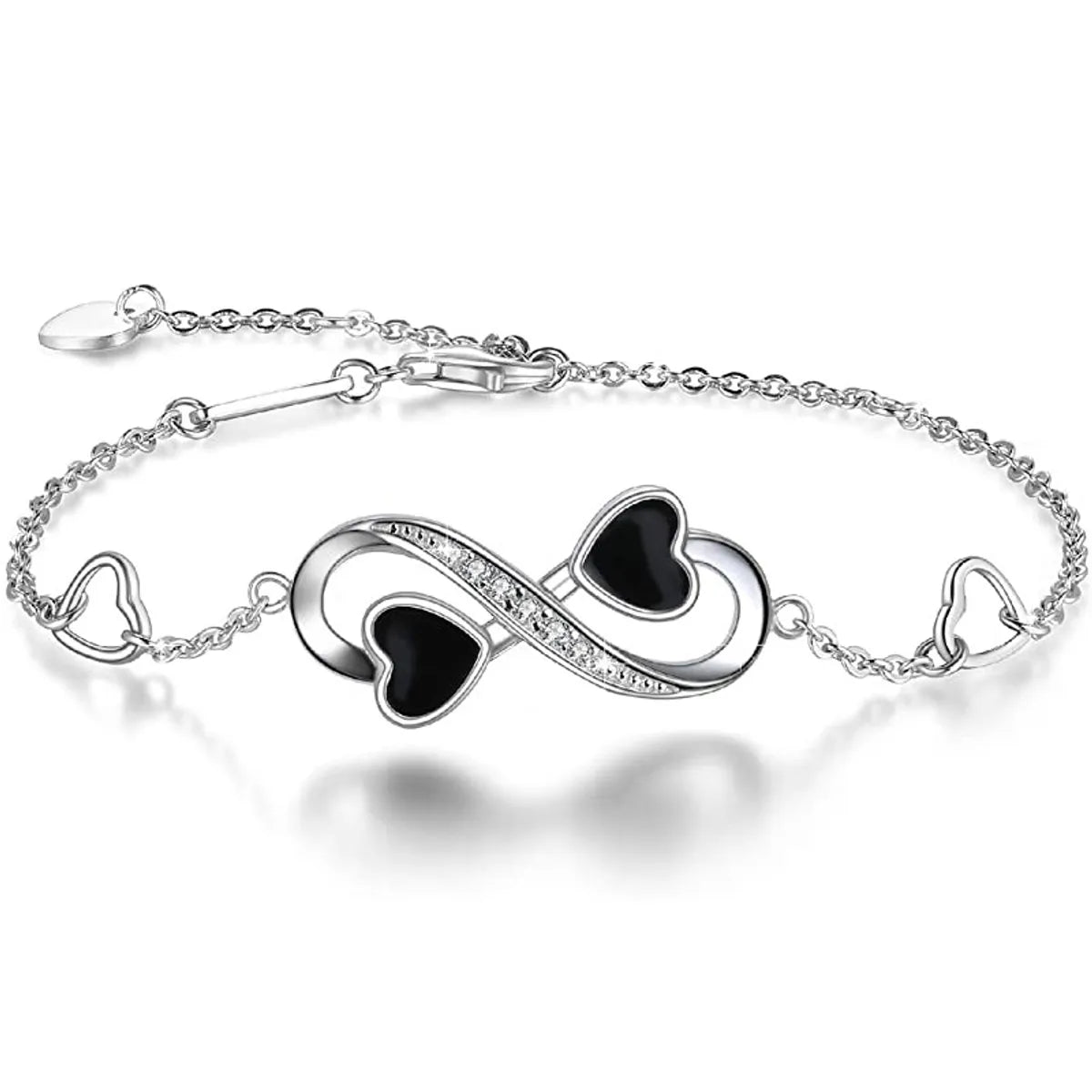 women’s bangles-Sterling Silver Elegant Simple Style Infinity Heart Shape Enamel Bracelets