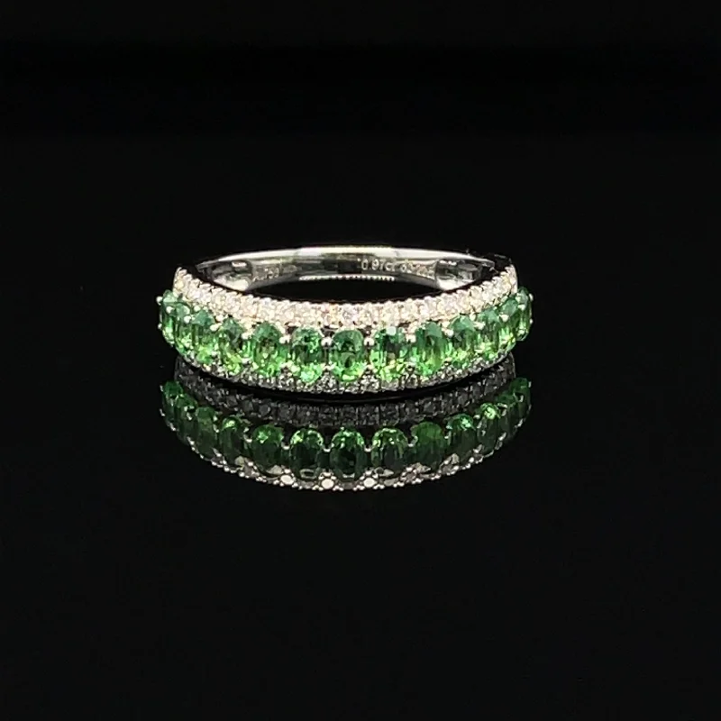 women’s cheap engagement rings-Tsavorite & Diamond 1.19ctw Wedding Ring in 18k White Gold - #439 RGTSA000114