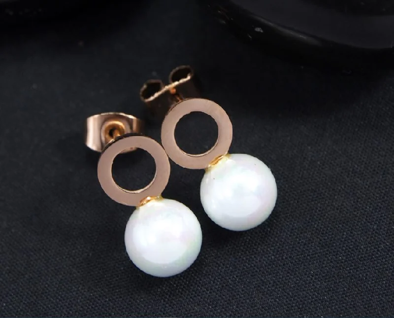 women’s vintage stud earrings-Tarohi Jewels Stainless Steel Rosegold Plated Pearl Stud Earring-STNER 2746