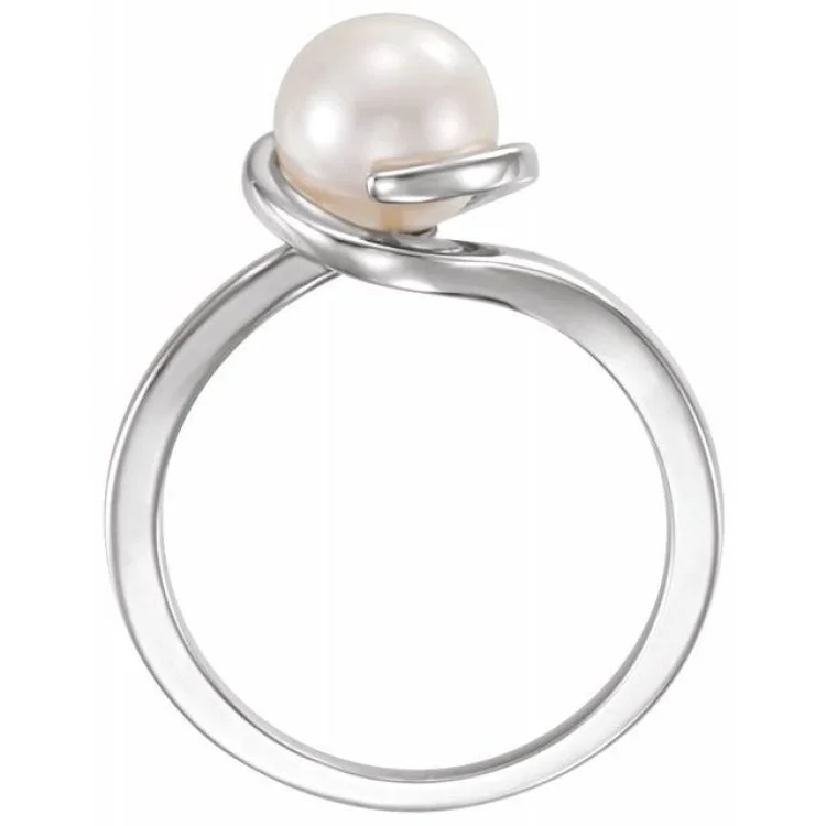 women’s adjustable gold rings-14K White Cultured White Freshwater Pearl Ring