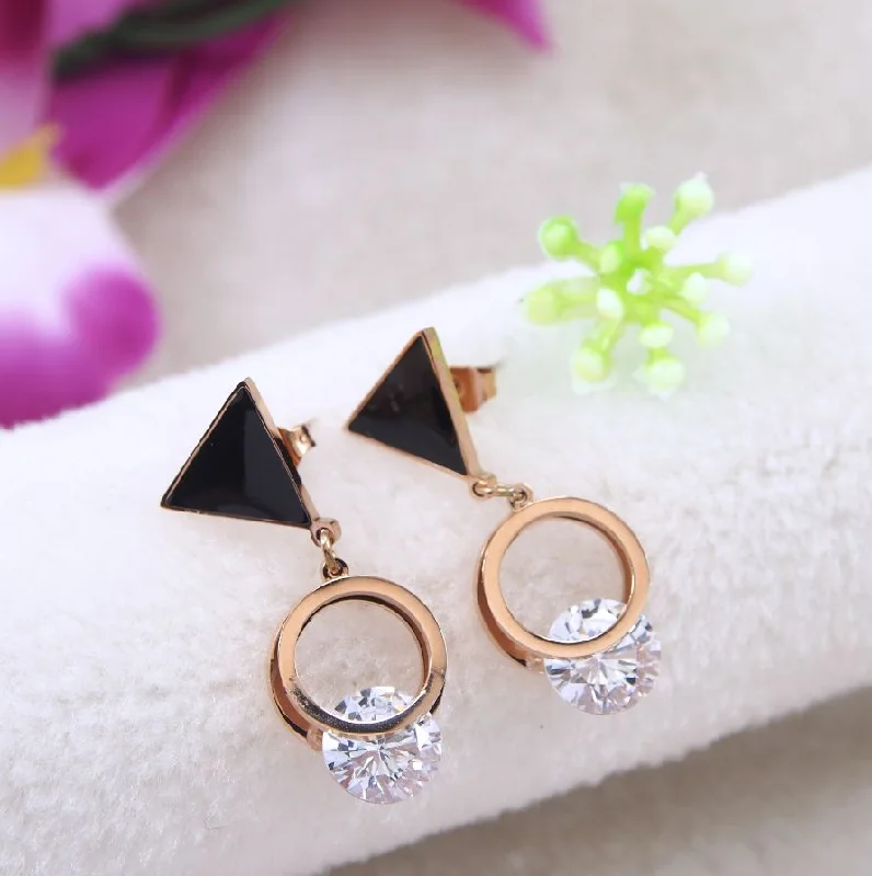 women’s luxury earrings-Tarohi Jewels Stainless Steel Rosegold Plated Round Cubic Zicron Drop Earring- STNER 4039