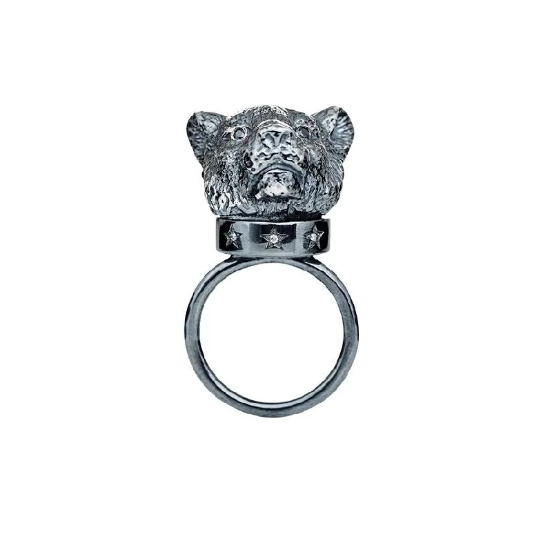 women’s rings-The big Tiger Silver Ring w. Diamonds