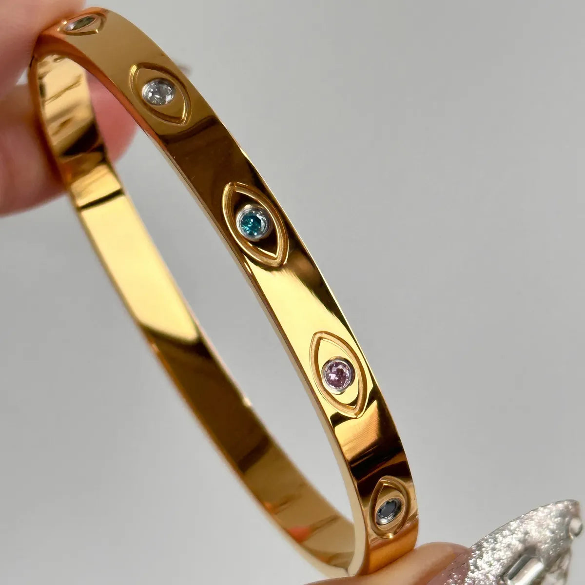 women’s charm bangles-Simple Style Round Titanium Steel Plating Inlay Zircon 18k Gold Plated Bangle