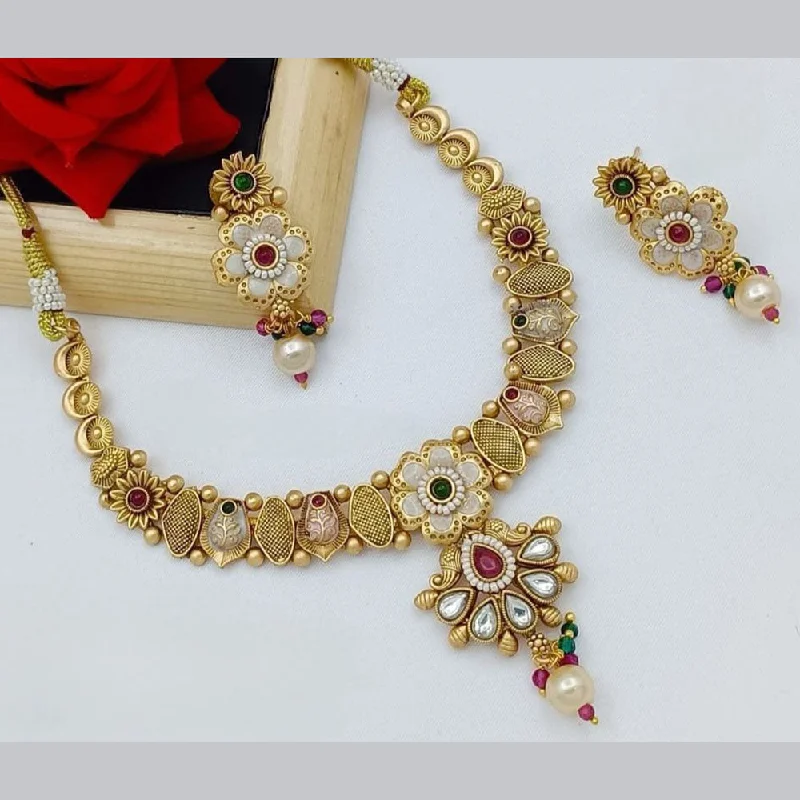 women’s choker necklaces-Lucentarts Jewellery Gold Plated Pota Stone And Pearl Necklace Set