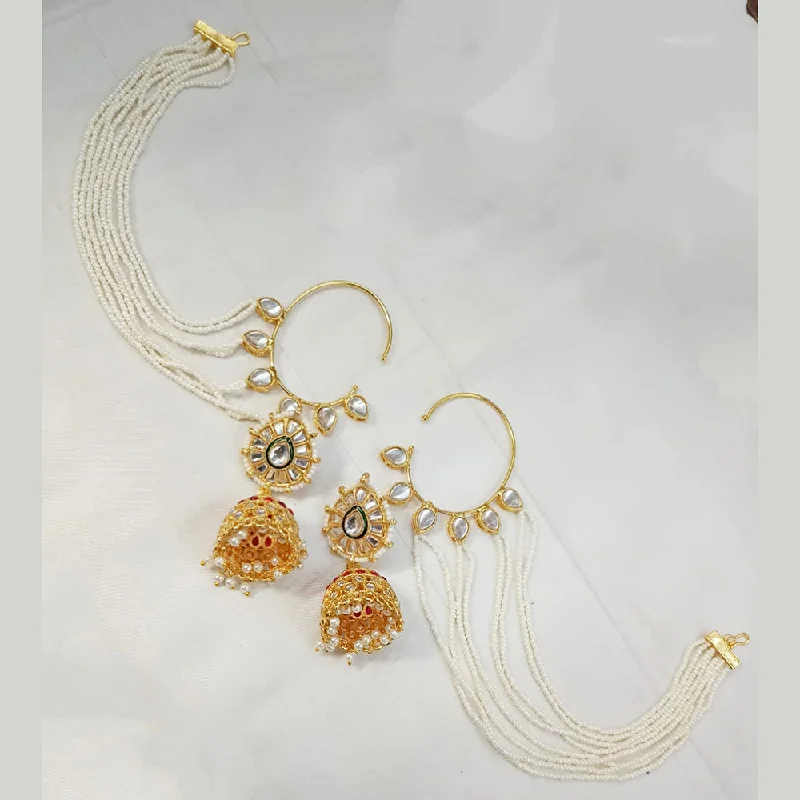 women’s hoop earrings-Padmawati Bangles Gold Plated Kundan Stone And Pearls Kan Chain Jhumki