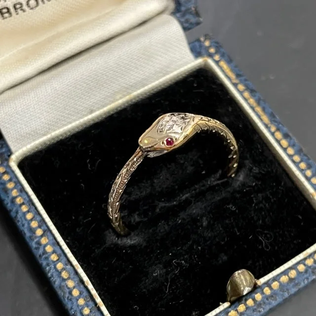 women’s custom diamond rings-Ruby Eyed Snake Ring