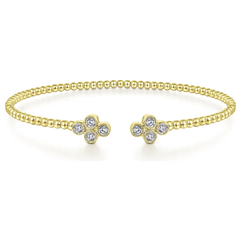 women’s custom bracelets-Gabriel 14K Yellow Gold Bujukan Beaded Quatrefoil Diamond Bracelet