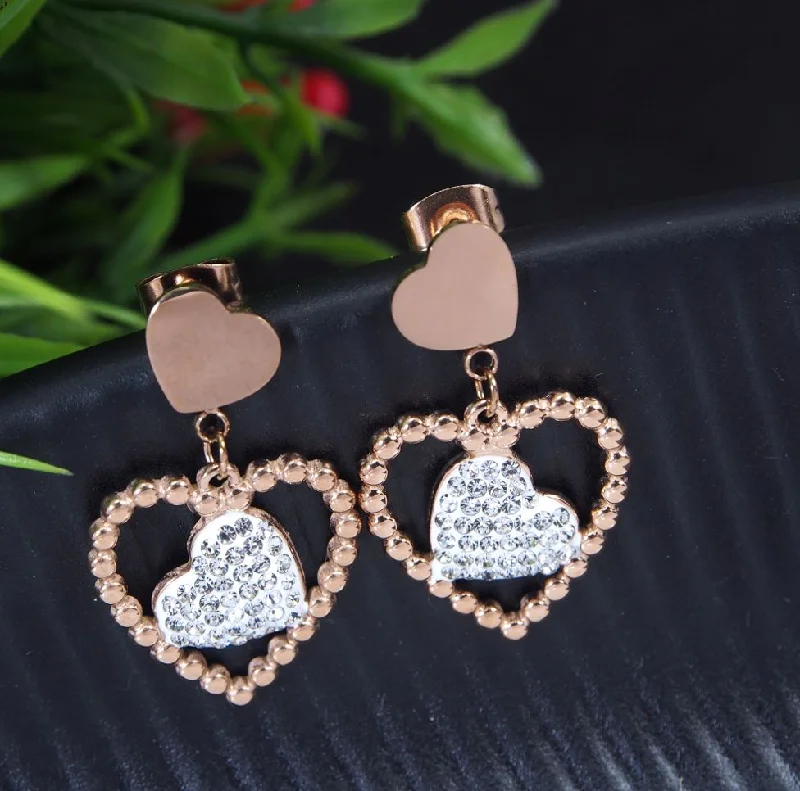 women’s gold hoop earrings-Tarohi Jewels Stainless Steel Rosegold Plated Heart Shaped Earring- STNER 2726