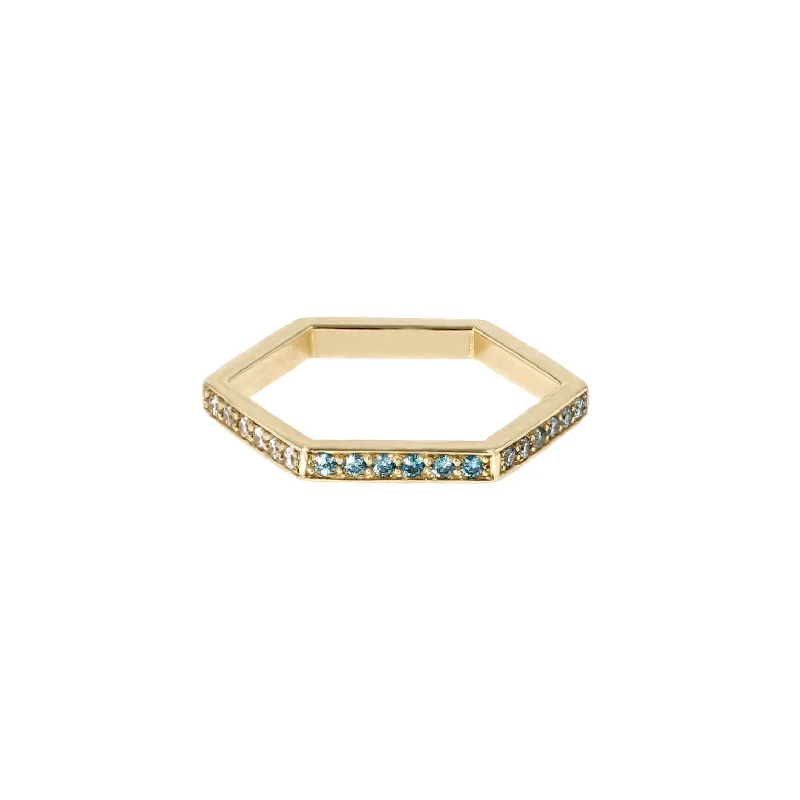 women’s adjustable rings-Hexagon Rainbow 14K Gold Ring w. Diamonds