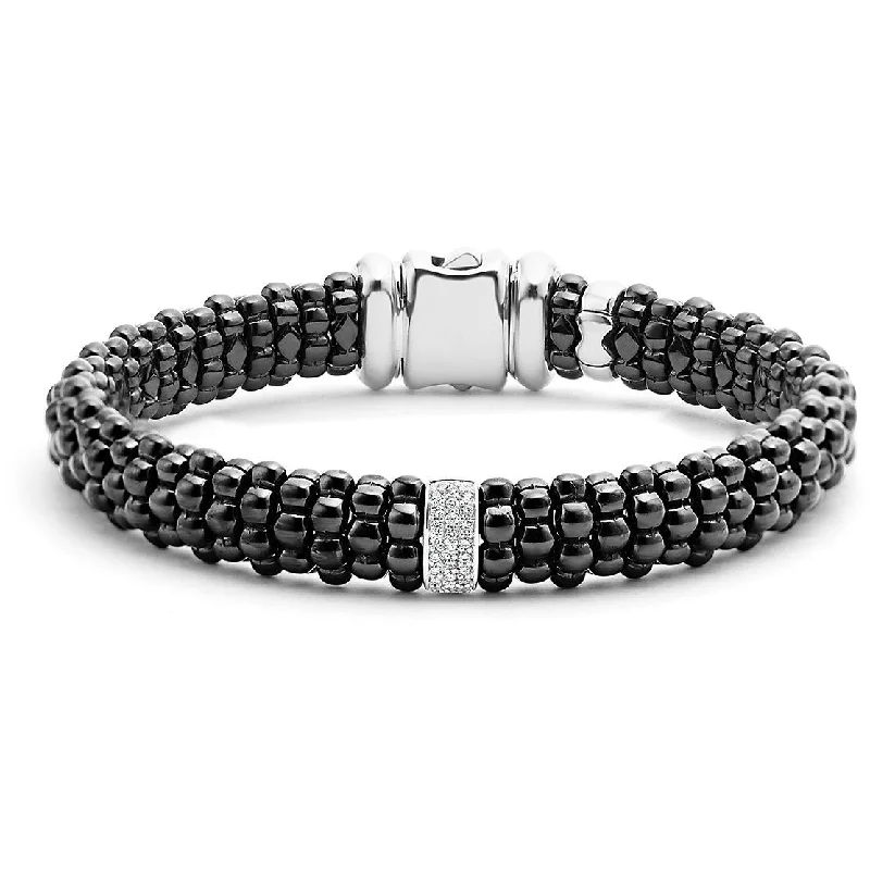 women’s gemstone bangles-Lagos Black Caviar Diamond Station Bracelet