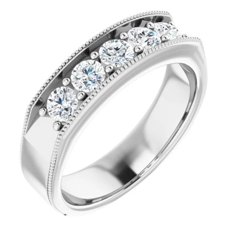 women’s high-end rings-14K White 1 CTW Natural Diamond Milgrain Band