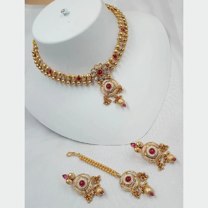 women’s evening necklaces-Manisha Jewellery Gold Plated Pota Stone Necklace Set