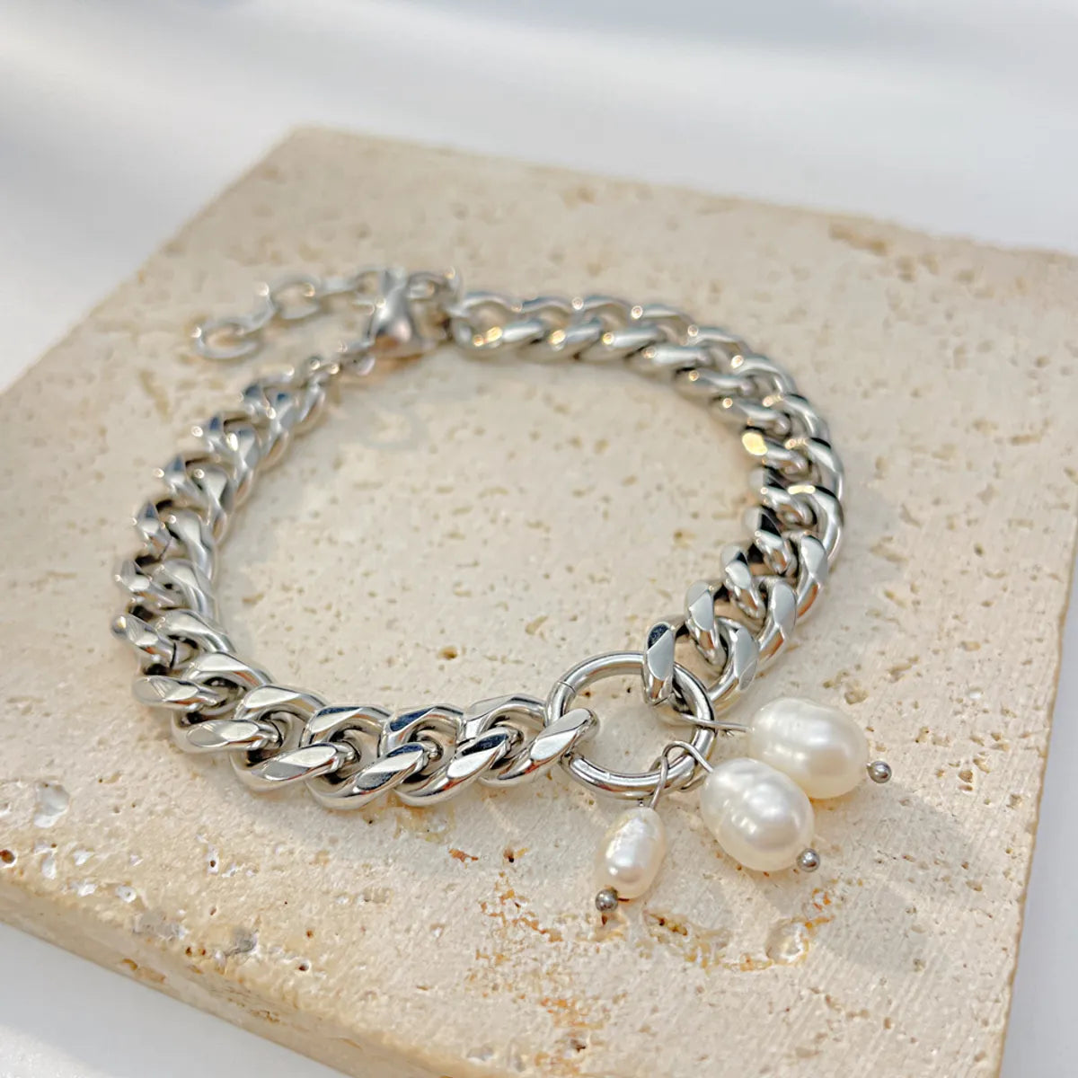 women’s statement bracelets-Simple Style Pearl Stainless Steel Titanium Steel Bracelets